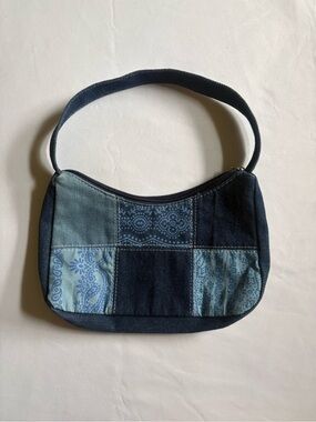 Denim Patchwork Shoulder Bag in Blue